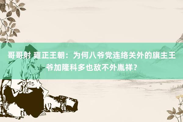 哥哥射 雍正王朝：为何八爷党连络关外的旗主王爷加隆科多也敌不外胤祥？